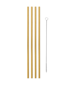 Porter 10 inch Reusable Gold Metal Straws and Cleaner