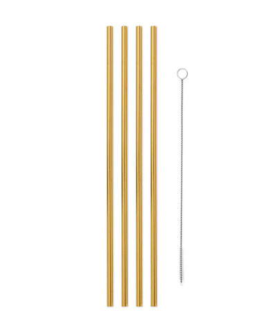 Porter 10 inch Reusable Gold Metal Straws and Cleaner