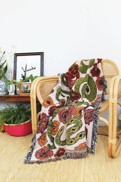 Snakes In The Poppy Field Cotton Throw Blanket