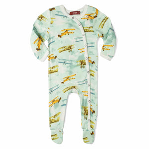 Organic Cotton Vintage Planes Footed Romper