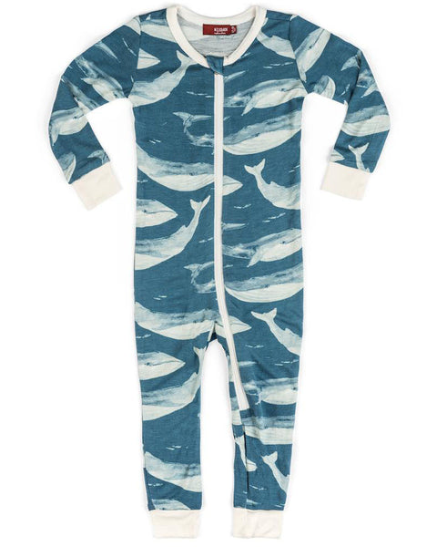 Milkbarn Blue Whale Bamboo Zipper Pajamas