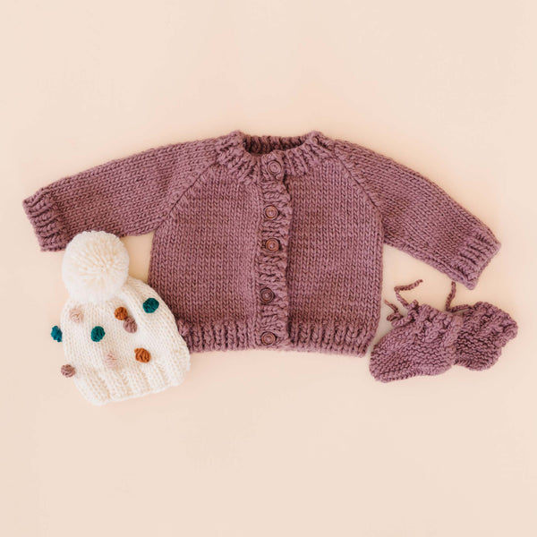 Classic Cardigan Hand Knit Kid's Sweater- Mauve