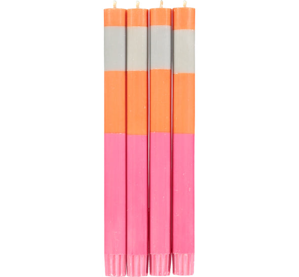 Striped Taper Dinner Candles- Orange Flame, Willow & Neyron