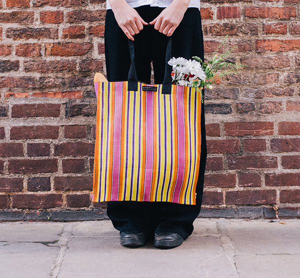 Striped Woven Market Shopper Tote Bag