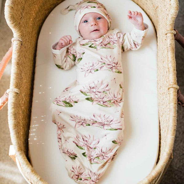 Milkbarn Organic Cotton Vintage Floral Newborn Gown & Hat Set