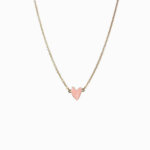 Dainty Enamel & Gold Pink Heart Necklace