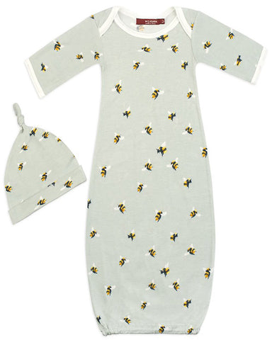 Milkbarn Bumblebee Bamboo Newborn Gown & Hat Set