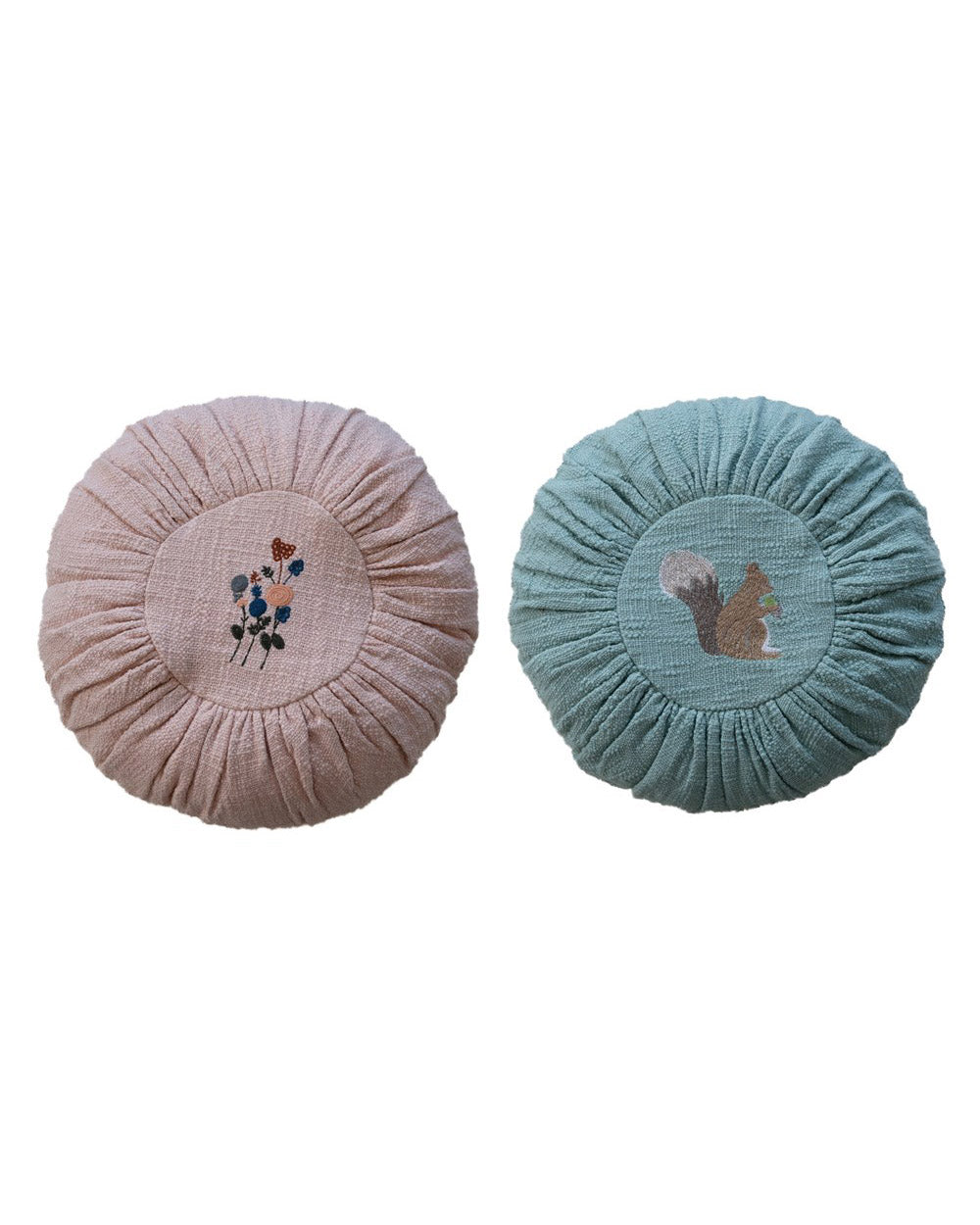 Round Cotton Slub Pillow with Embroidery