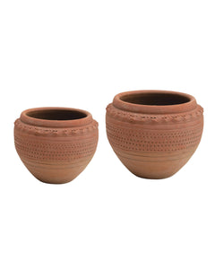 9" Round X 7" H Textured Terracotta Planter Pot