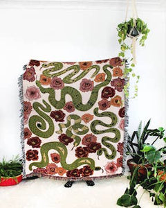 Snakes In The Poppy Field Cotton Throw Blanket