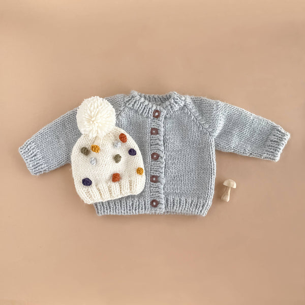 Classic Cardigan Hand Knit Kid's Sweater- Bowie Grey